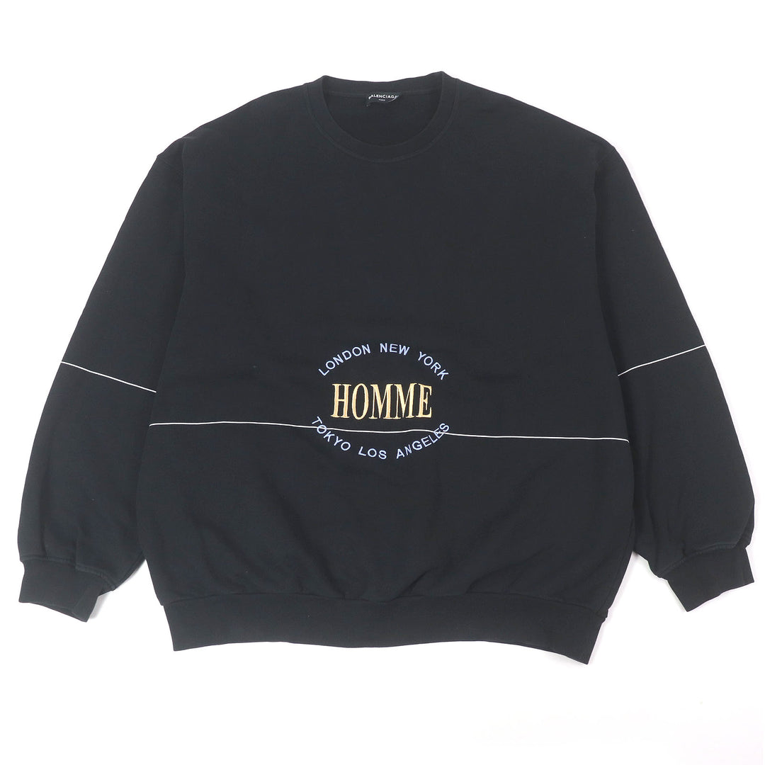 Great BALENCIAGA sweat HOMME embroidered oversized sweatshirt black cotton mens XL 485994