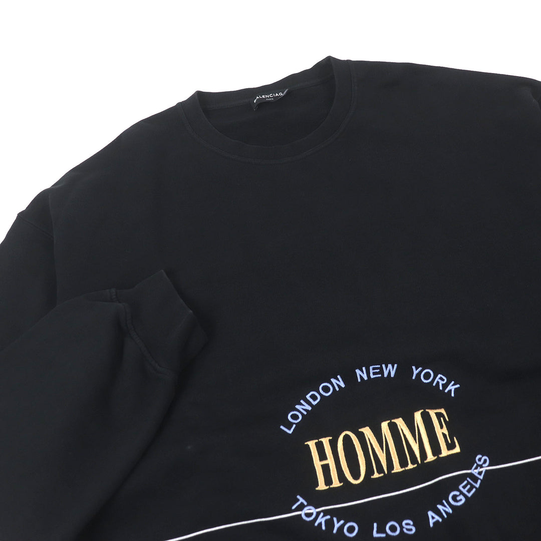 Great BALENCIAGA sweat HOMME embroidered oversized sweatshirt black cotton mens XL 485994
