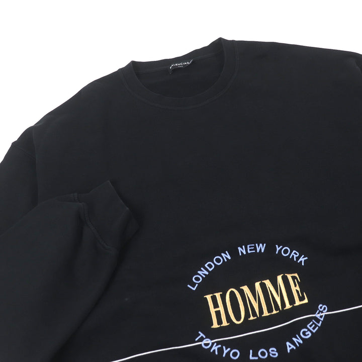 Great BALENCIAGA sweat HOMME embroidered oversized sweatshirt black cotton mens XL 485994
