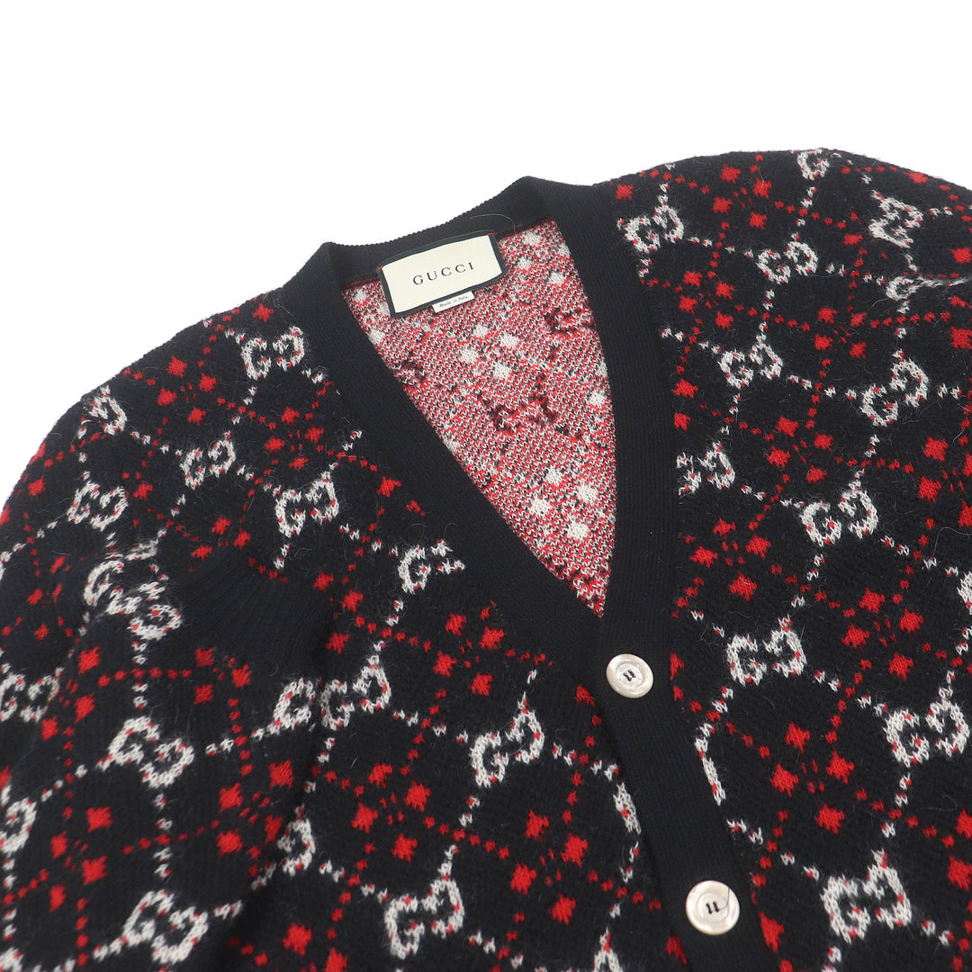 Excellent GUCCI cardigan GG Diamond Argyle black alpaca mens S 543497