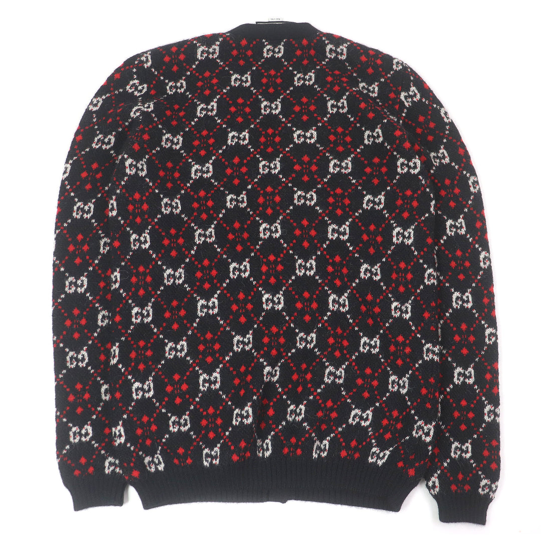 Excellent GUCCI cardigan GG Diamond Argyle black alpaca mens S 543497