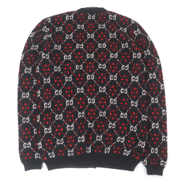 Excellent GUCCI cardigan GG Diamond Argyle black alpaca mens S 543497