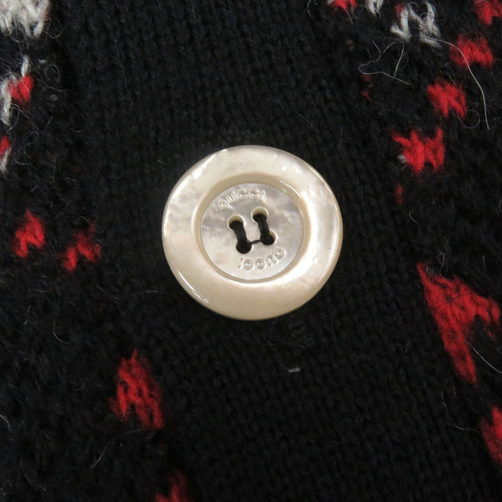 Excellent GUCCI cardigan GG Diamond Argyle black alpaca mens S 543497