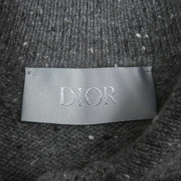 Excellent DIOR knit Lily of the valley logo patch gray cashmere mens M 243M830AT449