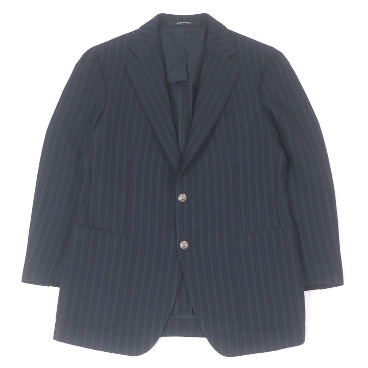 Excellent TAGLIATORE tailored jacket Brilla Fabric Emblem Logo Button Single Navy mens 48