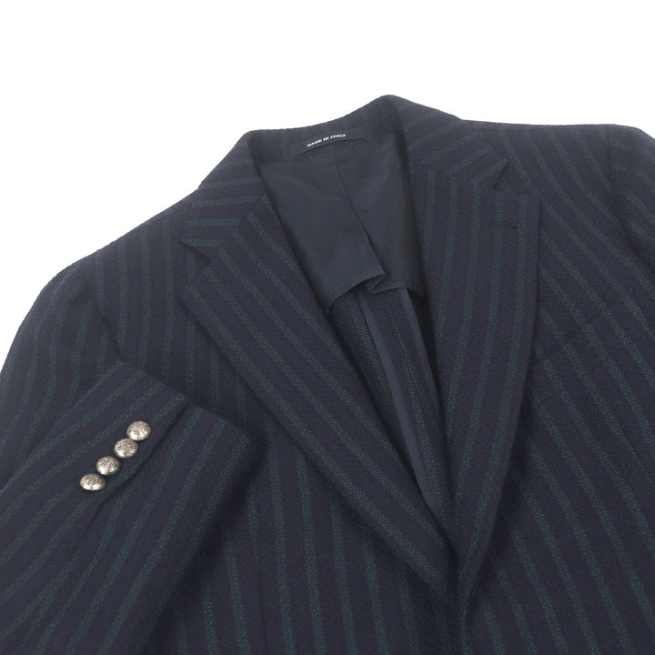 Excellent TAGLIATORE tailored jacket Brilla Fabric Emblem Logo Button Single Navy mens 48