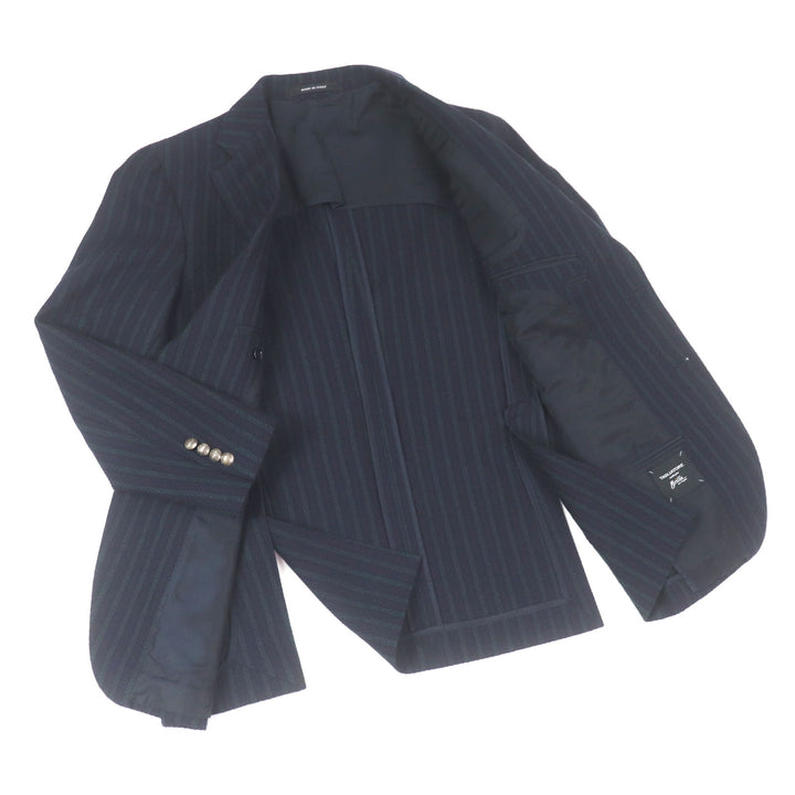Excellent TAGLIATORE tailored jacket Brilla Fabric Emblem Logo Button Single Navy mens 48