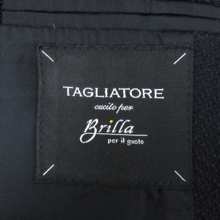 Excellent TAGLIATORE tailored jacket Brilla Fabric Emblem Logo Button Single Navy mens 48