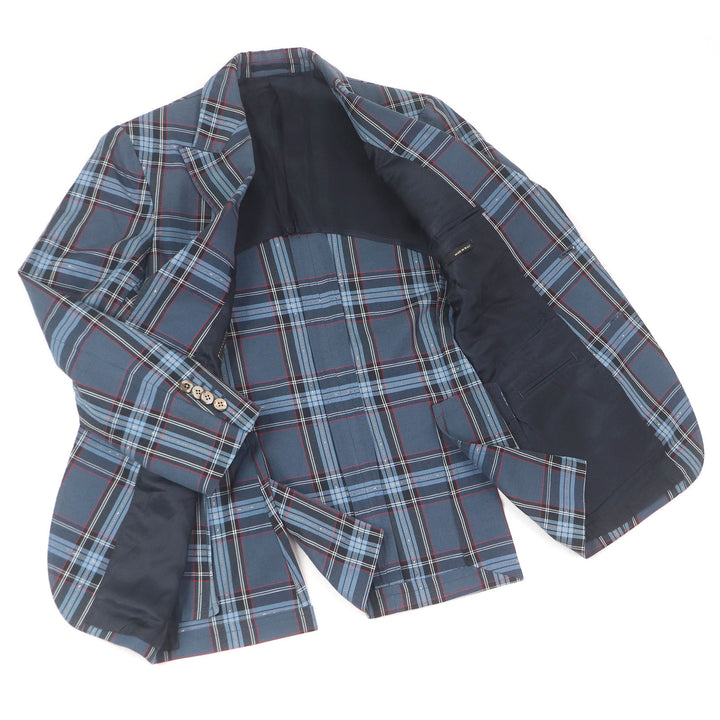 Great Gabriele Pasini Jacket Tartan Check Single Blazer Unconstructed blue mens