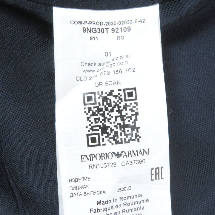 Excellent EMPORIO ARMANI Jacket Black Tag Single Tailored Navy wool mens 42