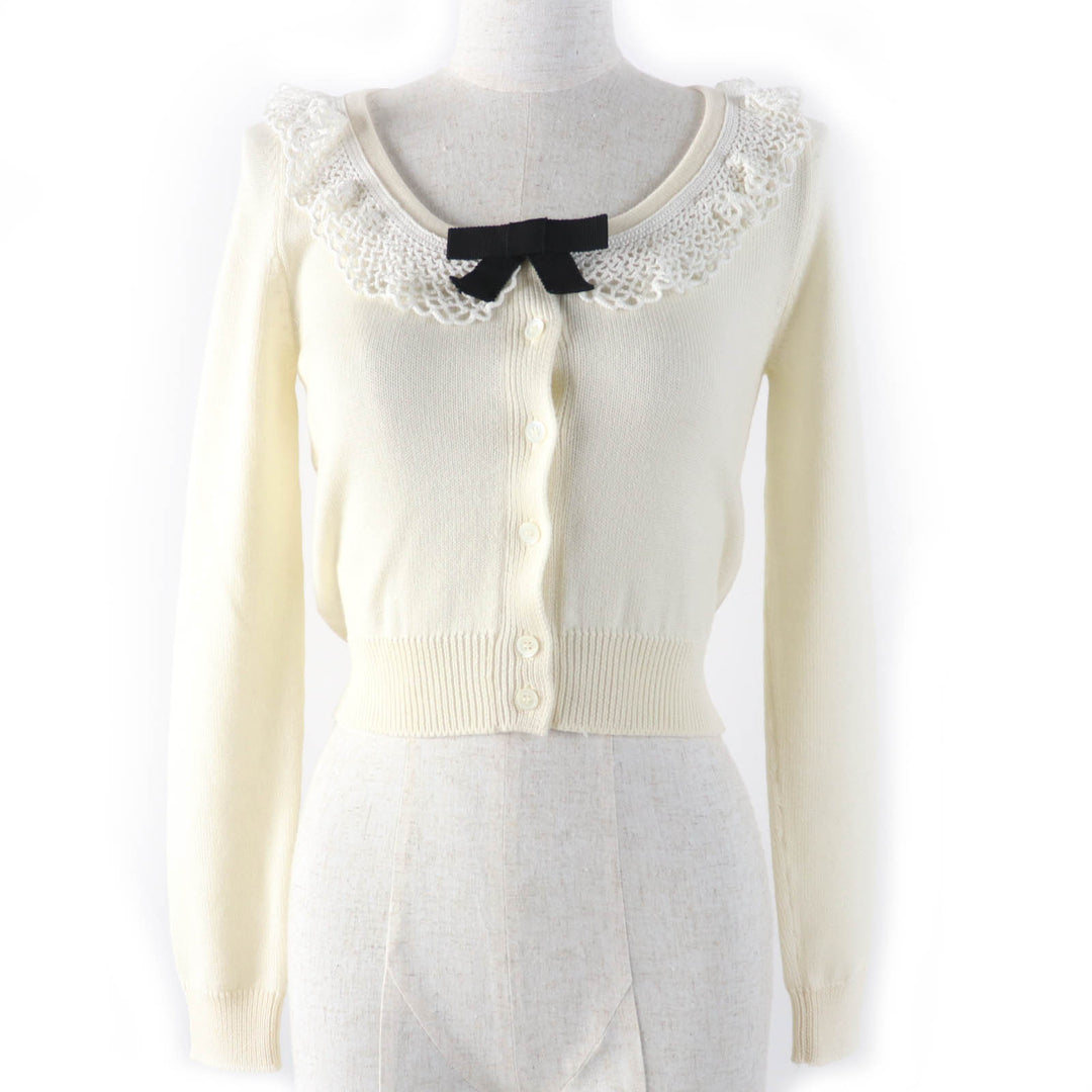 Great MIUMIU cardigan Cropped long sleeve knit Ivory Virgin wool Women 36 MMF482