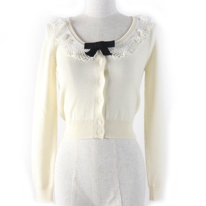 Great MIUMIU cardigan Cropped long sleeve knit Ivory Virgin wool Women 36 MMF482