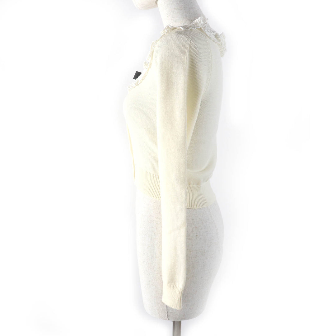 Great MIUMIU cardigan Cropped long sleeve knit Ivory Virgin wool Women 36 MMF482