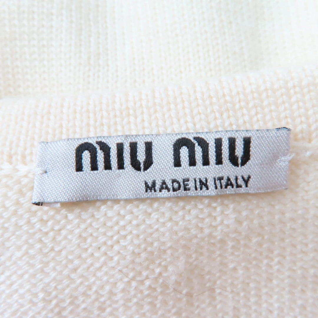 Great MIUMIU cardigan Cropped long sleeve knit Ivory Virgin wool Women 36 MMF482