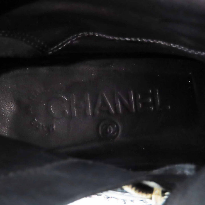 Great CHANEL Boots COCO Mark Side Zip Shoes Tweed Leather Engineer Boots tweed