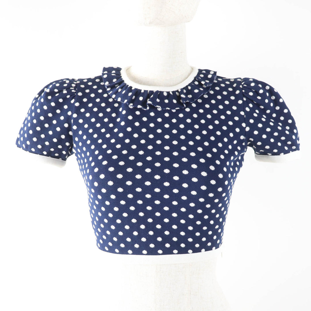 Great MIUMIU knit Cropped Length Navy white Women XS MJN277 1DVC