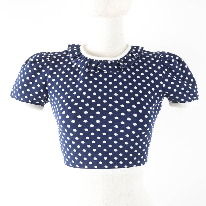 Great MIUMIU knit Cropped Length Navy white Women XS MJN277 1DVC