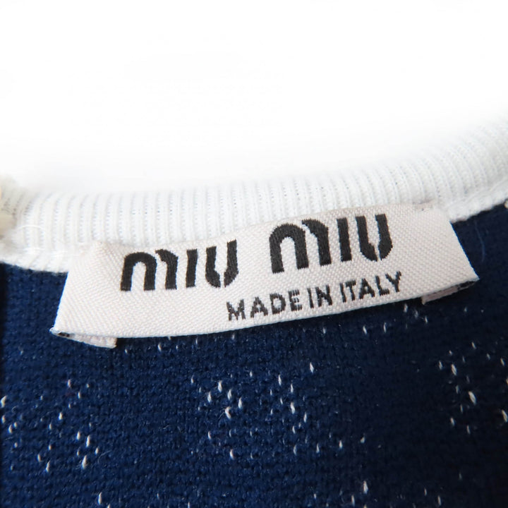Great MIUMIU knit Cropped Length Navy white Women XS MJN277 1DVC