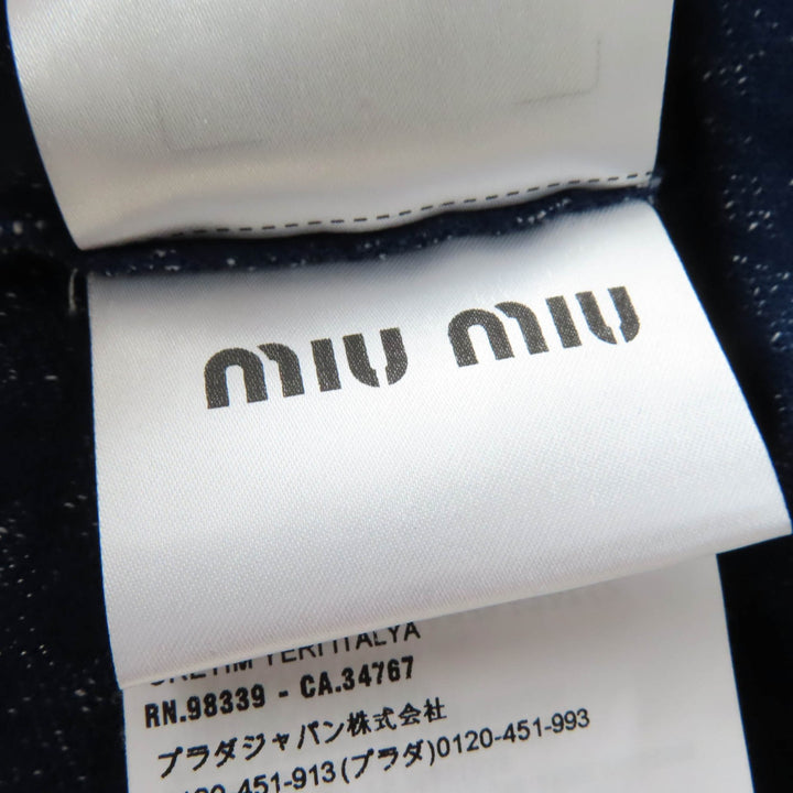 Great MIUMIU knit Cropped Length Navy white Women XS MJN277 1DVC