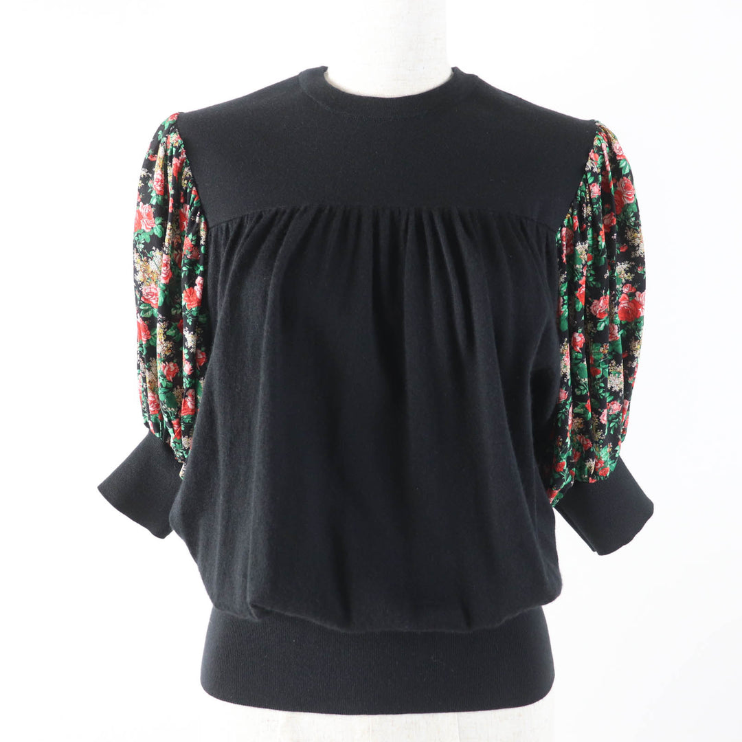 Great LOUIS VUITTON Short sleeve knit Shirts Silk blend floral print puff sleeve black