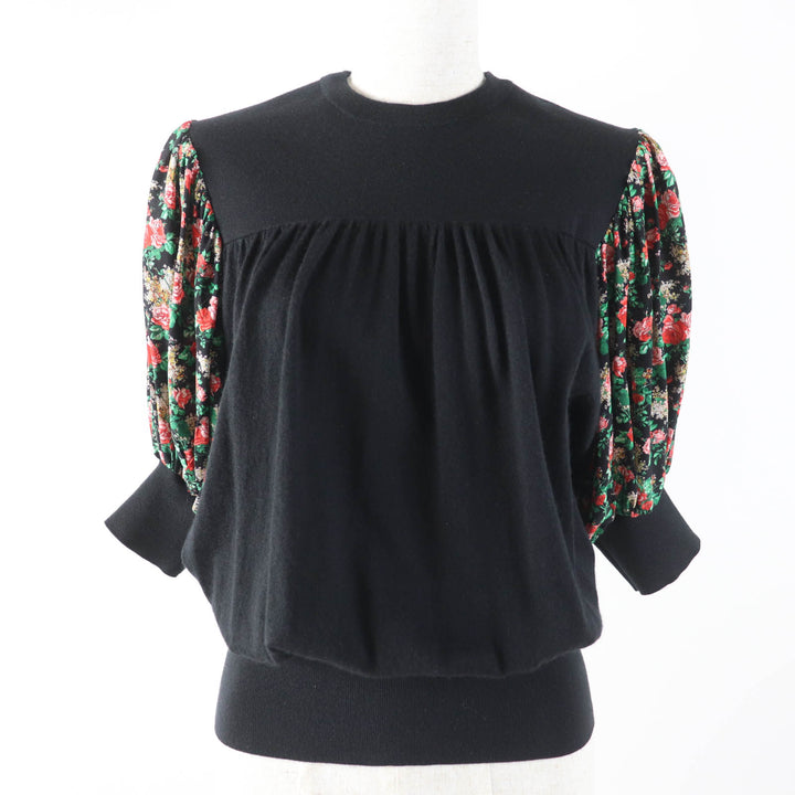 Great LOUIS VUITTON Short sleeve knit Shirts Silk blend floral print puff sleeve black