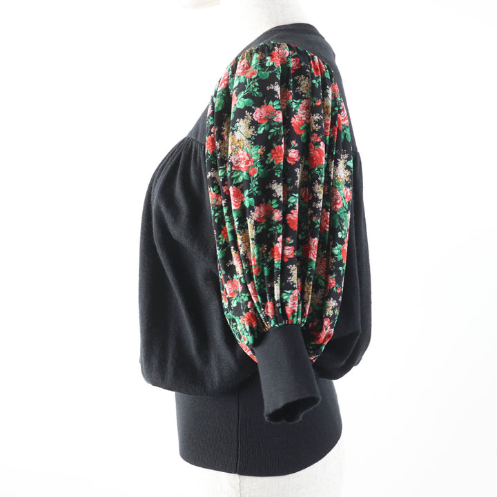 Great LOUIS VUITTON Short sleeve knit Shirts Silk blend floral print puff sleeve black