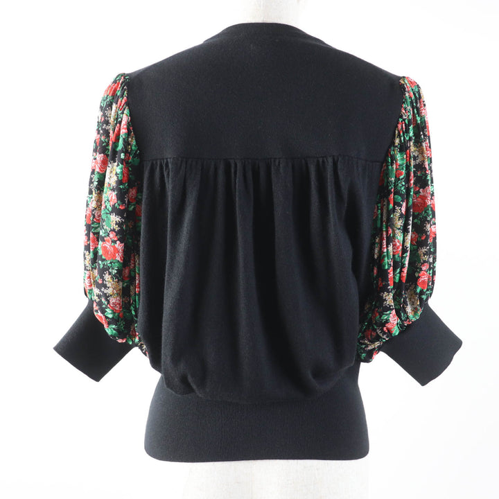 Great LOUIS VUITTON Short sleeve knit Shirts Silk blend floral print puff sleeve black