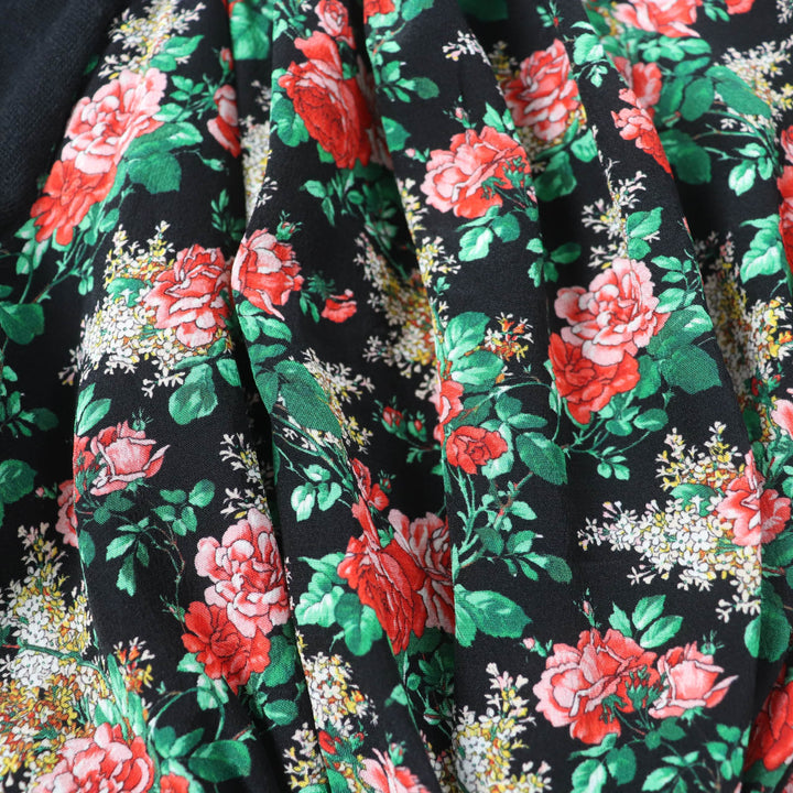 Great LOUIS VUITTON Short sleeve knit Shirts Silk blend floral print puff sleeve black