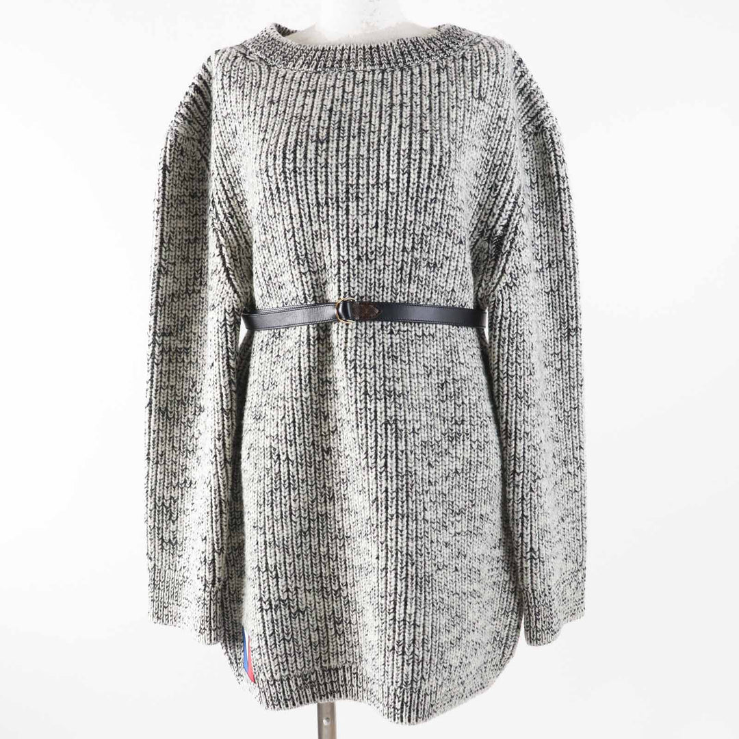 LOUIS VUITTON knit Sweaters Dresses Leather belt Patch Long sleeve Black White