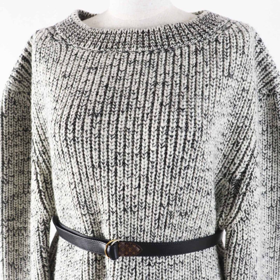 LOUIS VUITTON knit Sweaters Dresses Leather belt Patch Long sleeve Black White