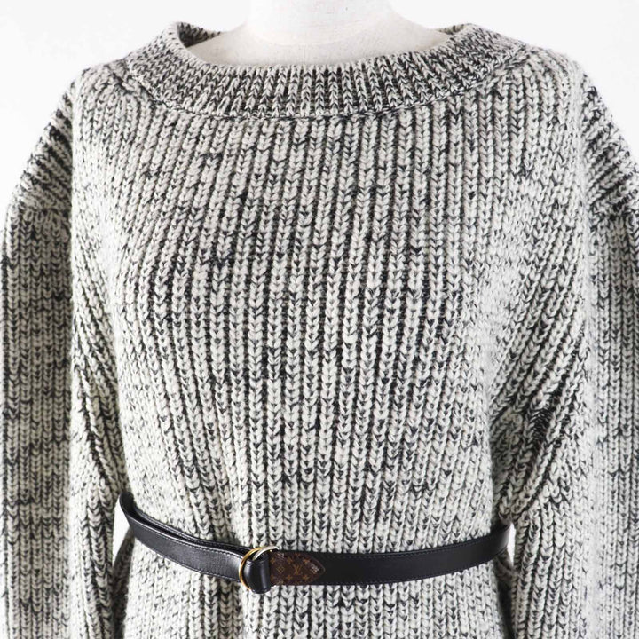LOUIS VUITTON knit Sweaters Dresses Leather belt Patch Long sleeve Black White