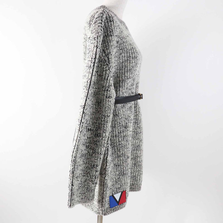 LOUIS VUITTON knit Sweaters Dresses Leather belt Patch Long sleeve Black White