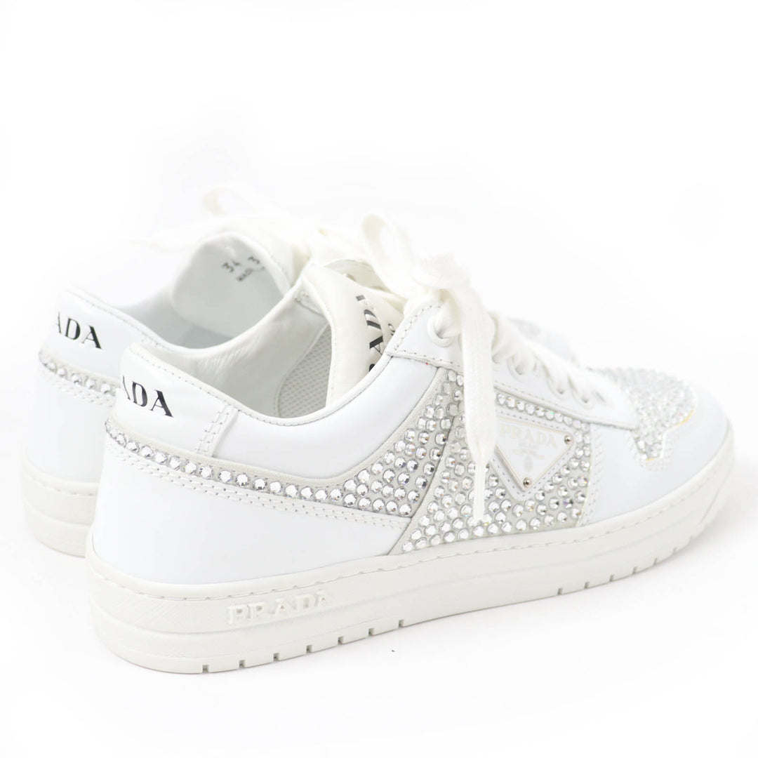 Excellent PRADA sneakers Triangle logo with crystal white leather Women 35.5 1E348N