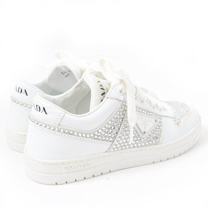 Excellent PRADA sneakers Triangle logo with crystal white leather Women 35.5 1E348N