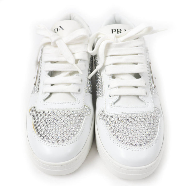 Excellent PRADA sneakers Triangle logo with crystal white leather Women 35.5