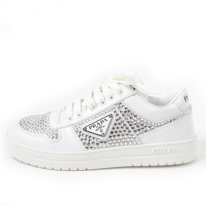 Excellent PRADA sneakers Triangle logo with crystal white leather Women 35.5 1E348N