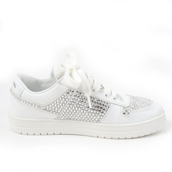 Excellent PRADA sneakers Triangle logo with crystal white leather Women 35.5 1E348N