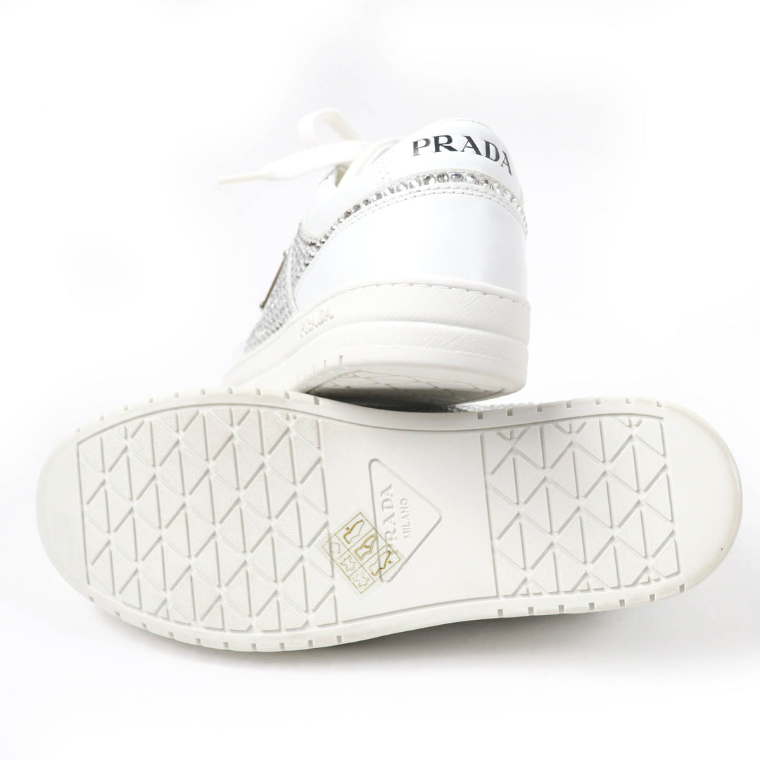 Excellent PRADA sneakers Triangle logo with crystal white leather Women 35.5 1E348N