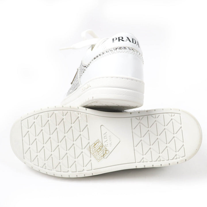 Excellent PRADA sneakers Triangle logo with crystal white leather Women 35.5 1E348N