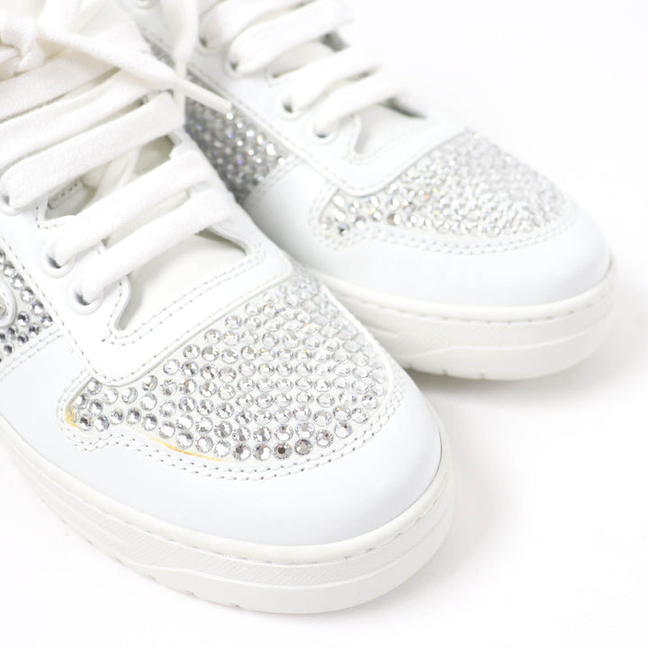Excellent PRADA sneakers Triangle logo with crystal white leather Women 35.5 1E348N