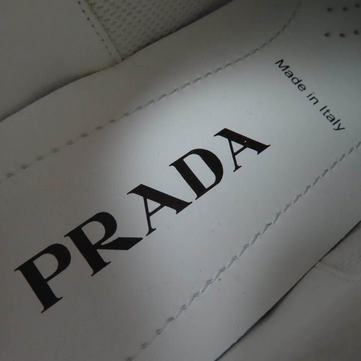 Excellent PRADA sneakers Triangle logo with crystal white leather Women 35.5 1E348N