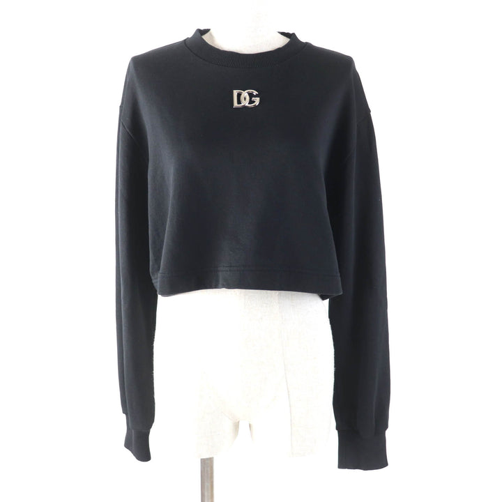Great DOLCE&GABBANA sweat DG Plate Logo Cropped Sweatshirt black cotton 38 F9N80Z