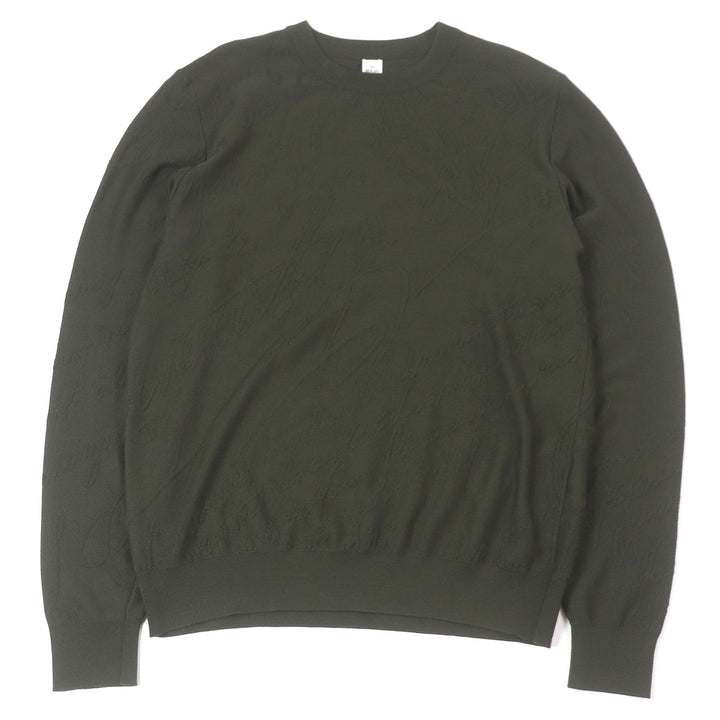 Excellent BERLUTI knit Calligraphy All-over Print Long Sleeve khaki wool mens M