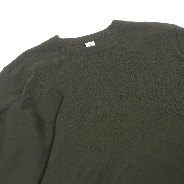 Excellent BERLUTI knit Calligraphy All-over Print Long Sleeve khaki wool mens M
