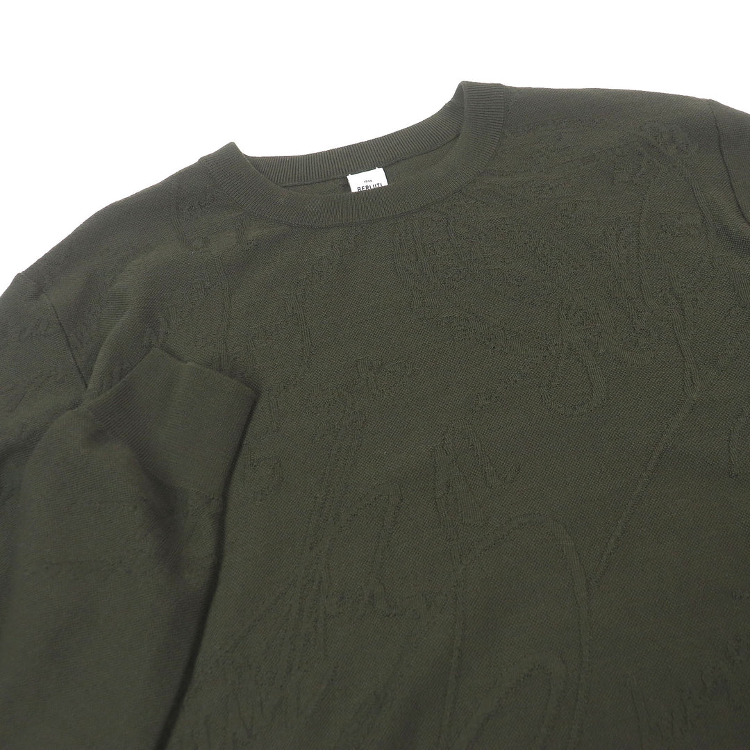 Excellent BERLUTI knit Calligraphy All-over Print Long Sleeve khaki wool mens M