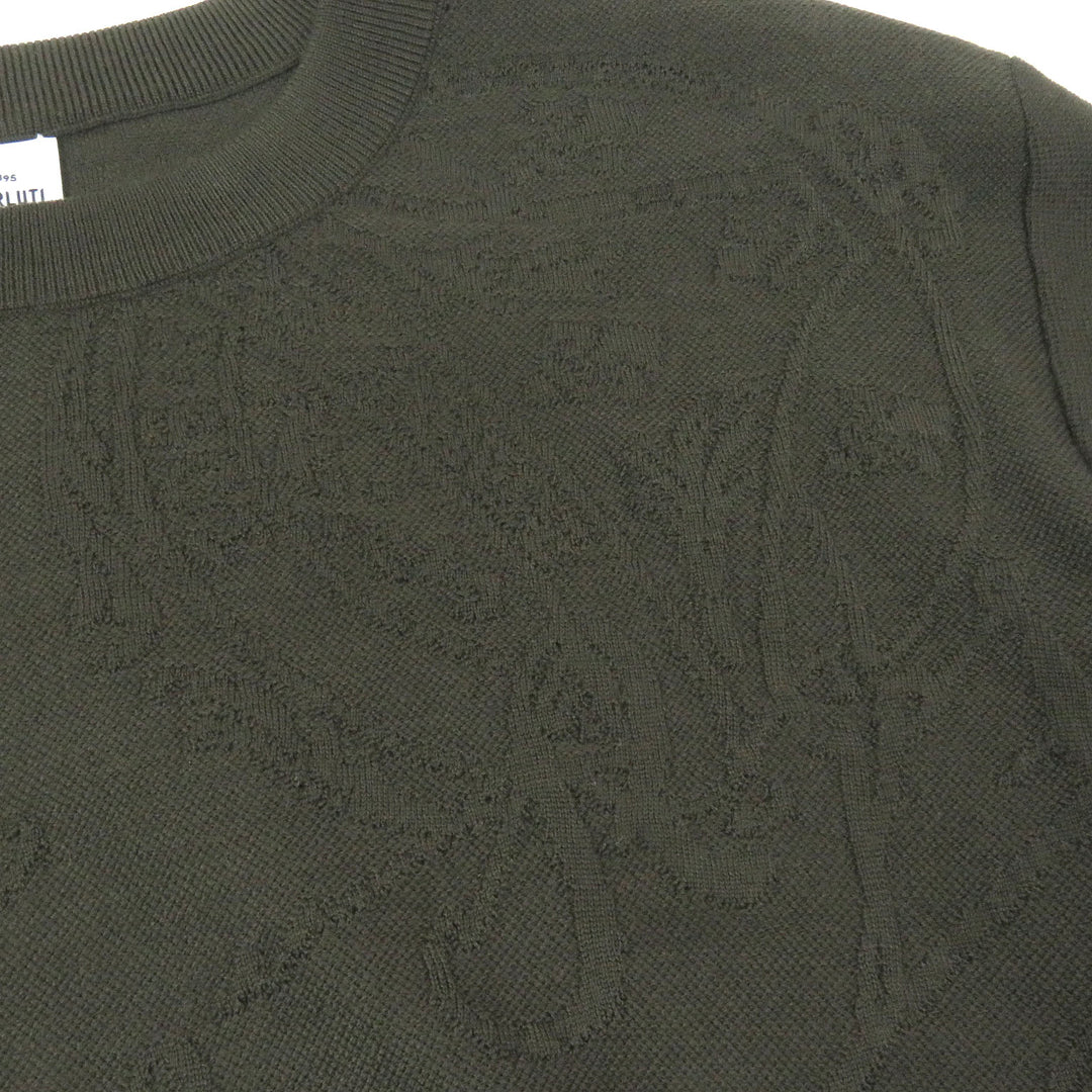 Excellent BERLUTI knit Calligraphy All-over Print Long Sleeve khaki wool mens M