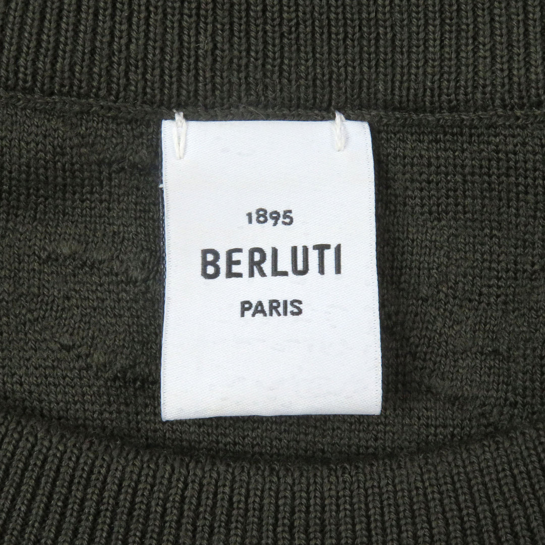 Excellent BERLUTI knit Calligraphy All-over Print Long Sleeve khaki wool mens M