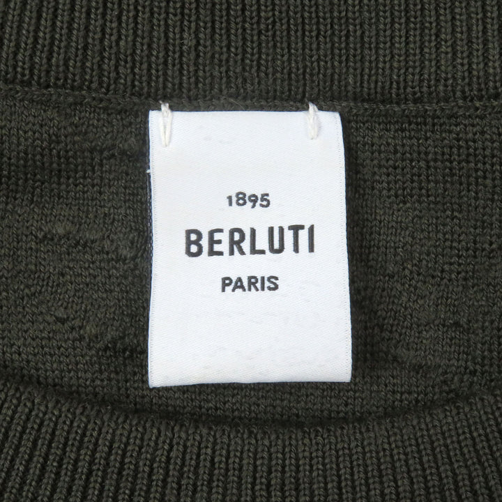 Excellent BERLUTI knit Calligraphy All-over Print Long Sleeve khaki wool mens M