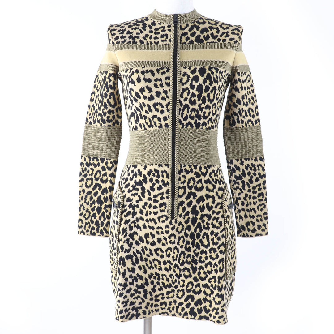 Excellent Christian Dior one piece Leopard Pattern Long Sleeve 40 144R03AM530