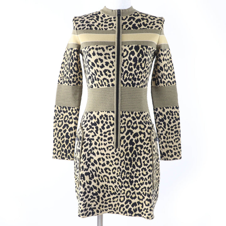 Excellent Christian Dior one piece Leopard Pattern Long Sleeve 40 144R03AM530